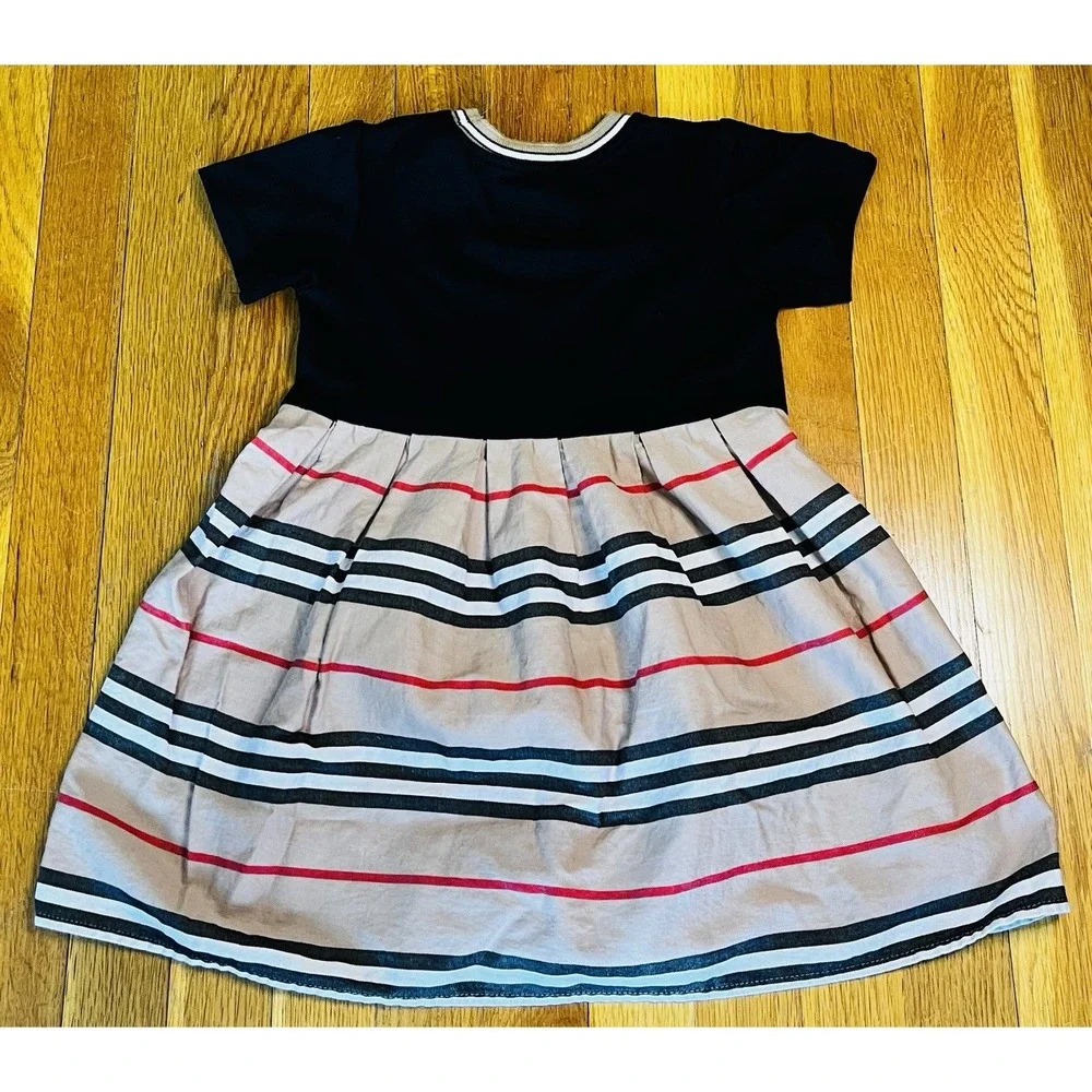 Girls Plaid Check Dress Black Short Sleeve Logo Neckline T Shirt Dress